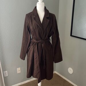 Hem & Thread Brown Women's Tie Waist Coat Large